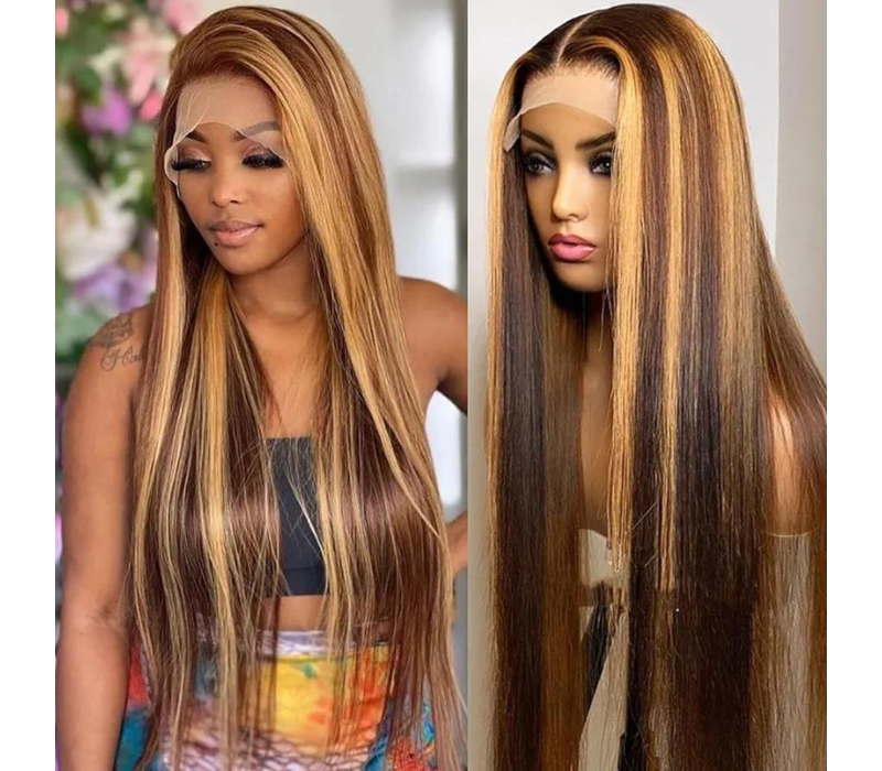 Ombre Straight honey Blonde lace front wig human hair with baby hair